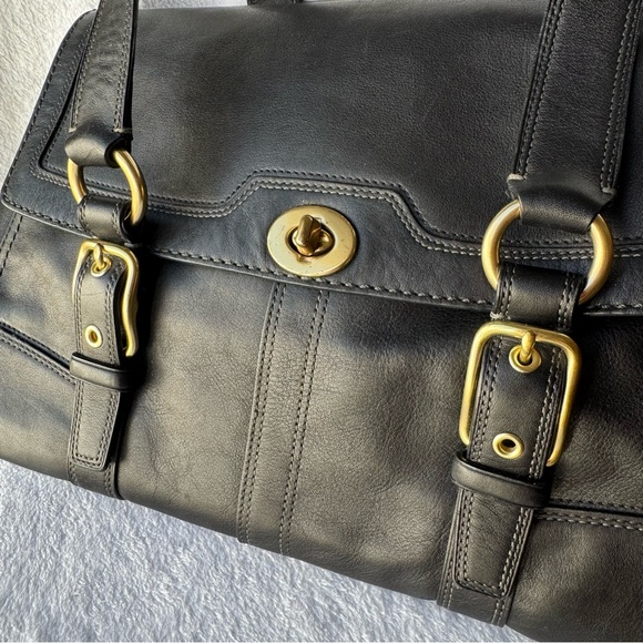 Vintage Coach Hampton #11046 Large Shoulder Bag Turnlock Black Leather - Picture 2 of 11